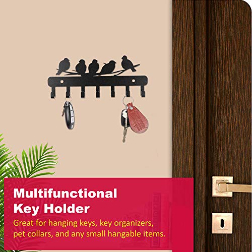 Image of Sehaz Artworks Metal Key Holder for Home | Bird Key Hooks | Key Holder for Home Decor Stylish | Key Stand for Wall (7 Hooks, Black)