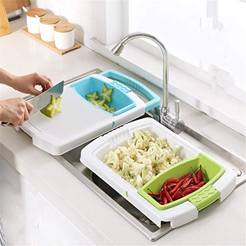 Chopping Board Multifunctional Cutting Board Kitchen Cutting Board Superimposed Drain Board Easy to Clean (Color : Green Size : 8.7x48cm) (Blue 8.7x48cm)