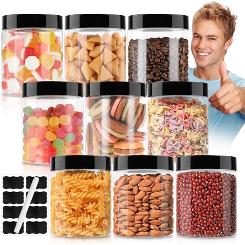 Yegookay Barattolini Plastica Piccoli con Tappo Box Sigillato Impilabile Prova di Umidità Pratico Ermetici per Alimenti Cartuccia Etichetta e Penna Adatto per Cucina Pasta Pet Food (9P 2.25L)