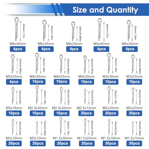 Image of 304Pcs Cotter Pins 24-Sizes 304 Stainless Steel Cotter Pins Assortment Kit Used for Hitch Lock System, Trucks, Engine Repair
