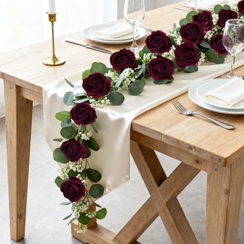 Burgundy Artificial Roses Flower Heads 25 PCS Velvet Real Look Silk Rose Flowers with Stems for DIY Wedding Party Baby Shower Home Decoration image 2