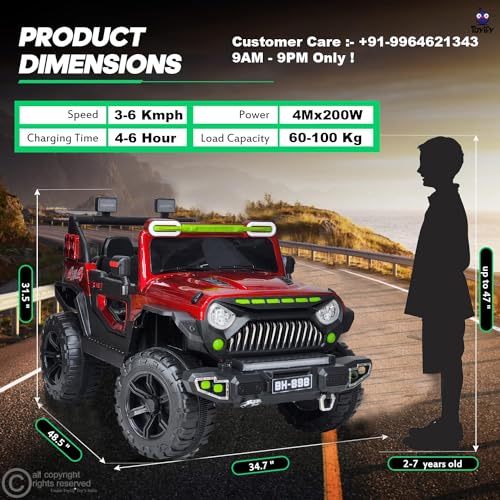 Image of Driving Thar Jeep for Kids 1 to 8 Years | Driving Electric Car Toy Ride on | Loading Capacity of 50 Kg | Music Player | Remote Control & Manual Steering Drive (Red)
