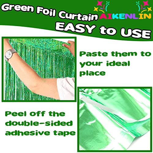 Image of 4 Pack 3.2Ft x 8.2Ft Green Foil Fringe Curtain Backdrop, Metallic Tinsel Foil Fringe Streamers Curtains Background for Photo Booth, Birthday, Wedding, St Patrick Day Party Decoration