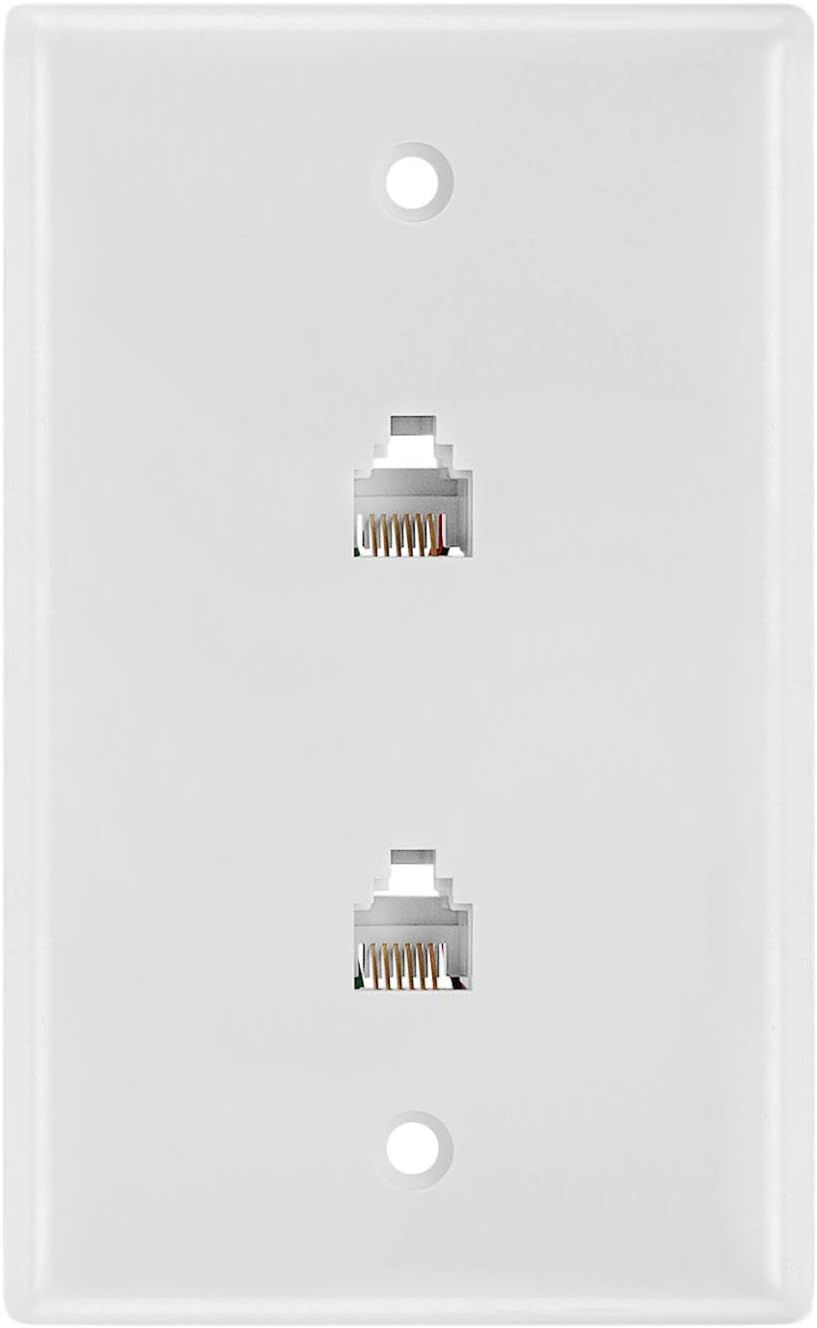 Cmple - Double RJ11 Connector with 6 Conductors Phone Wall Plate Jack 6P6C Telephone Dual Jack Wallplate with Screws