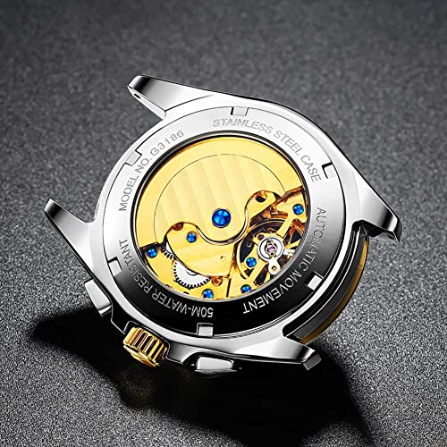 Image of OUPINKE Watches for Men Automatic Skeleton Self Winding Dress Wrist WatchBusiness Waterproof Luminous Tungsten