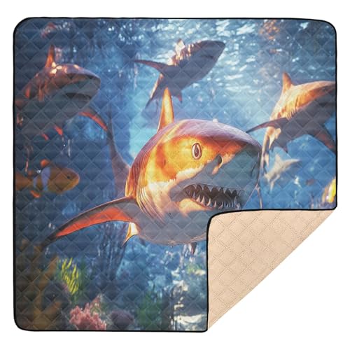 Kigai Cute Sharks Baby Play Mat for Floor and Playpen 50x50 inch Non-Slip Baby Activity Playmat Waterproof Foldable Crawling Mat for Infants Toddlers
