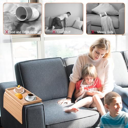 Lighterday Sofa-Armtablett, faltbarer Bambus-Tisch, Couch, Sessel-Tablett, rutschfest, für Sofa, Beistelltisch, Sessel, Tablett für Snacks, Telefon, Getränke, Tasse