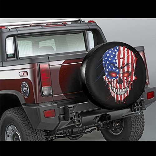 Image of American Flag Skull Patriotic Spare Tire Cover,Universal Wheel Tire Cover for Trailer, RV, SUV, Truck,Camper and Many Vehicle,Weatherproof Tire Protectors(16 inch for Diameter 29 inch-31 inch)