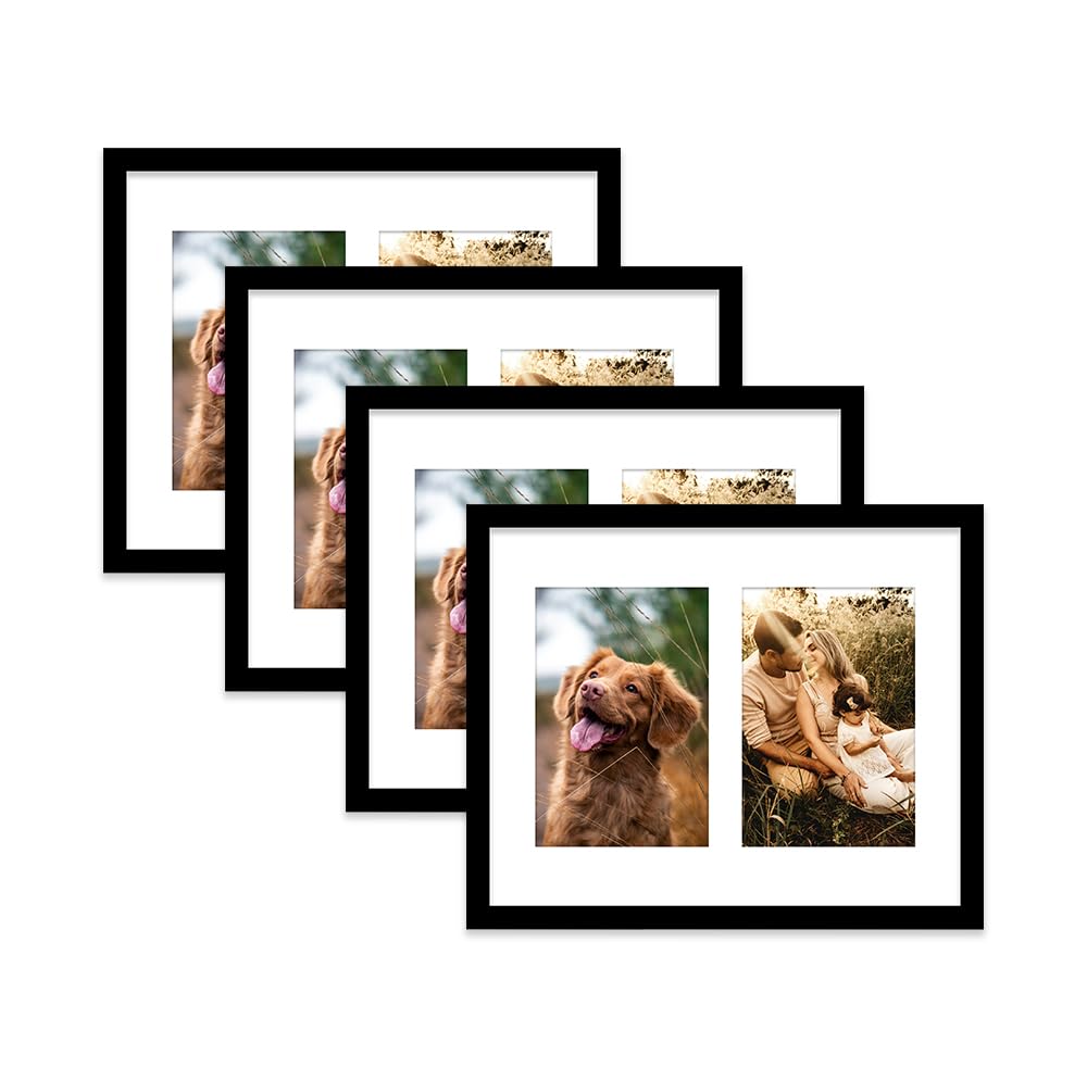 Black Multi Photo Frame - Holds 2 x 6x4 Pictures, Family Collage Picture Frame for Wall Display, 10x8 Frame size, Set of 4