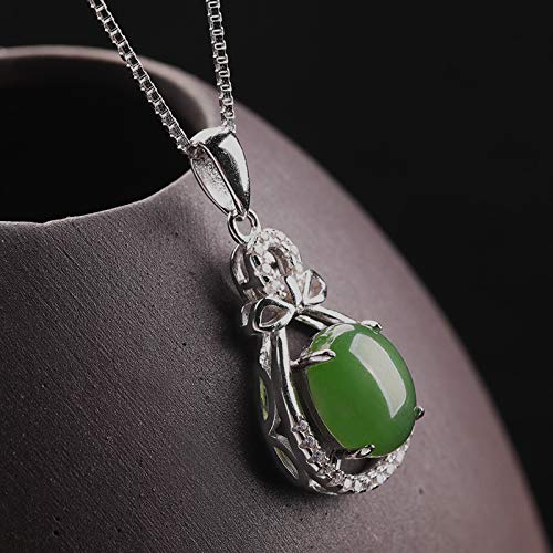 Collana in Giada Naturale da Donna con Ciondolo in Argento 925 con Diaspro Hetian
