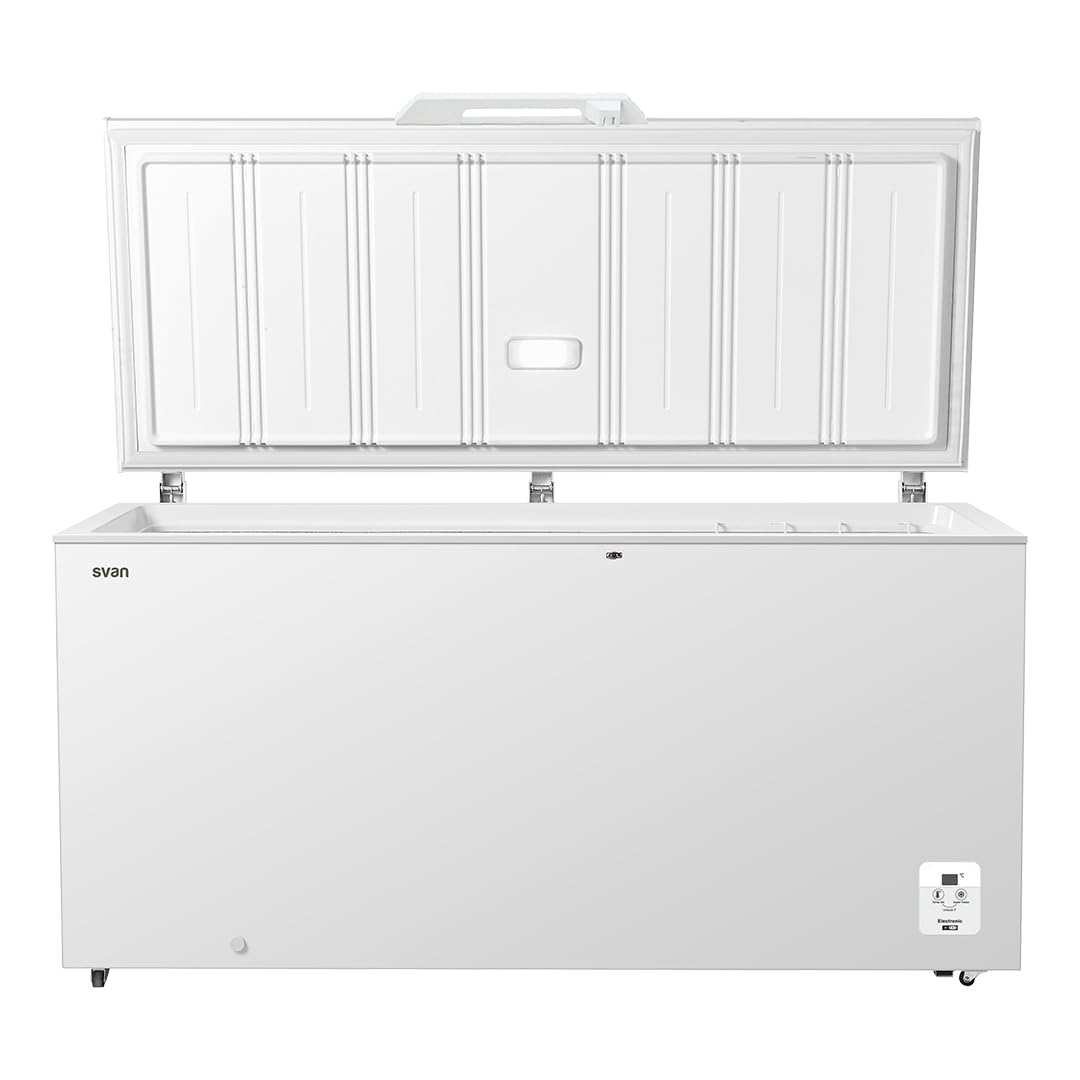 Svan Congelador Horizontal Blanco SCH5002EDC. Capacidad 500 Litros, Dual Cooling, 4 Star, Puerta Única Dirección, Modo Super Congelación, Tecnología Cíclica, Motor Inverter, Puerta Abatible, 1 Cesta,