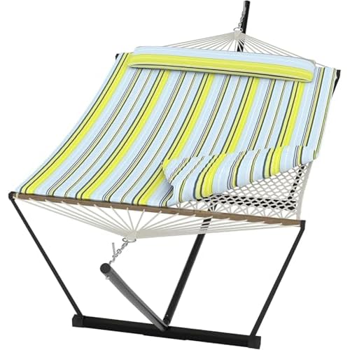 Garvee 2 Person Outdoor Hammock with Stand, Heavy Duty Portable Double Hammock with Balance Rope, MAX 450 LBS Capacity for Patio, Backyard, Garden, Beach