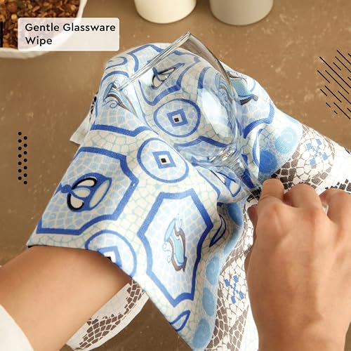 Image of Encasa XO Cotton Kitchen Towel Set - Super Absorbent 70x45 cm Tea Towels & Dish Cloths for Washing Up, Drying Dishes, and Cleaning - Ultra Soft and Durable - Pack of 6 - Mosaic Combo