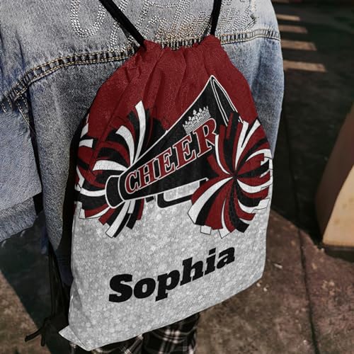 Cheerleader Dark Red Black Personalized Drawstring Backpack Sports Gym Bag for Girls Water Resistant Yoga Sackpack String Bag Birthday Gift3