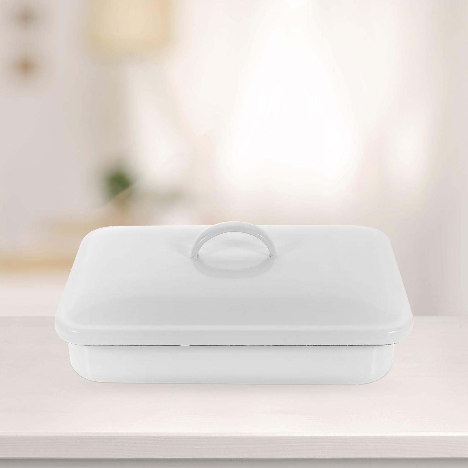 Healvian Teglia da Forno in Smalto Bianco 24x16 Cm Antiaderente, Multiuso e Resistente al Calore, per Pranzi in Famiglia e tè Pomeridiano
