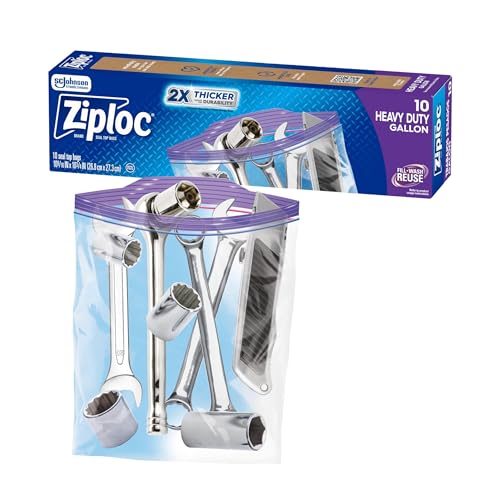 Ziploc Heavy Duty Gallon Food Storage Bags, Seal Top Closure, 10 Count