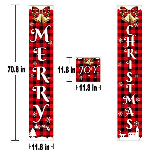 Christmas Decorations for Home, Merry Christmas Banner Buffalo Porch Sign for Indoor Outdoor Front Door Living Room Kitchen Wall Party (Style 4)