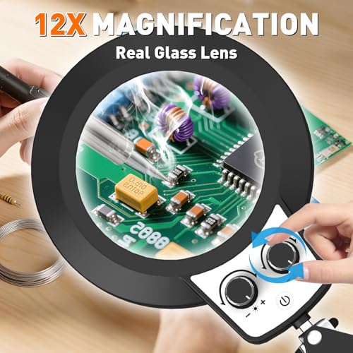 Loupe 12x bras oscillant 3 sections et lampe LED intensité réglable continu - 4