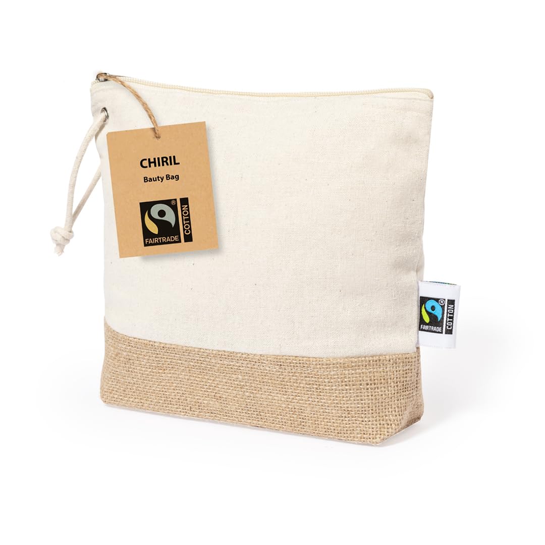 Fair Trade Certified Cotton Makeup Bag Jute Sides Women's Toiletry Bag Zipper Closure and Matching Handle Cosmetic Makeup Bag 21.5 x 16.5 x 5 cm - Image 3