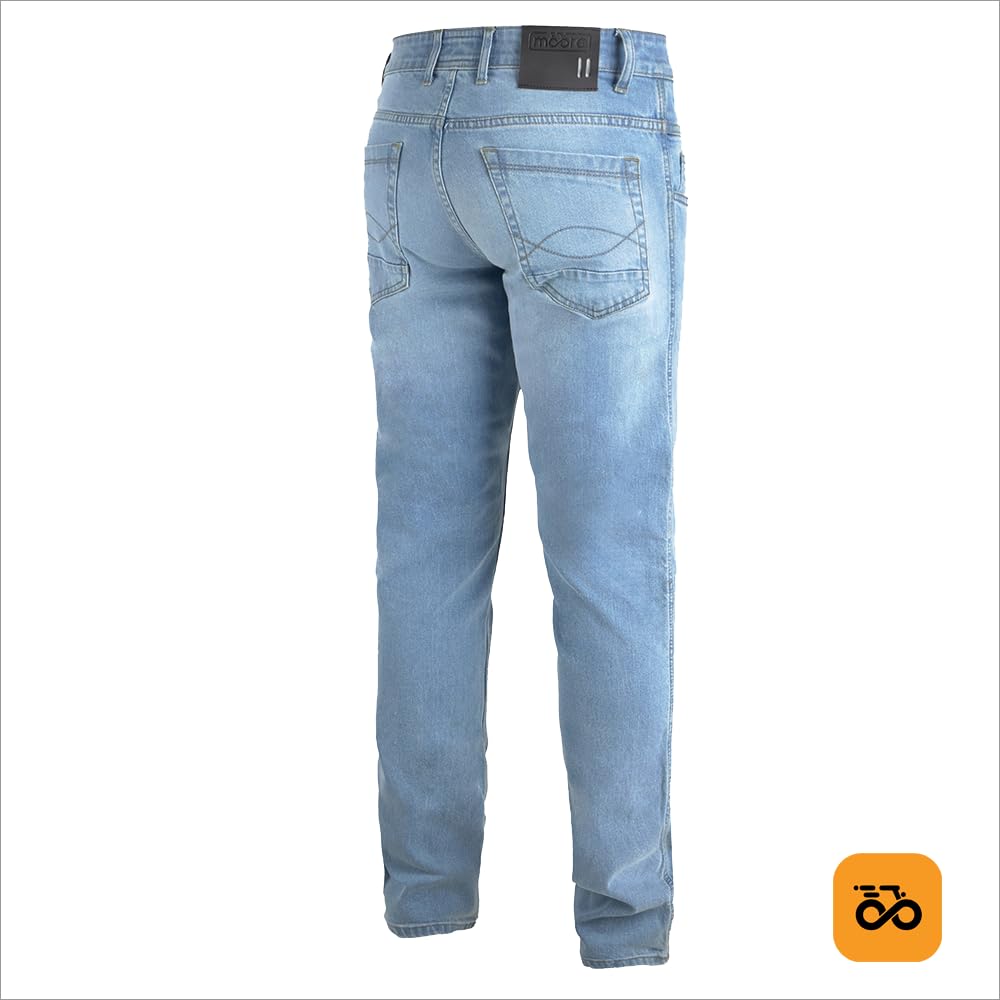 Moore Pantalón de Moto Speed Celeste – Vaquero Slim Fit, Protecciones CE Nivel 2, Tejido Denim Reforzado, Certificación EN 17092-4:2020 A