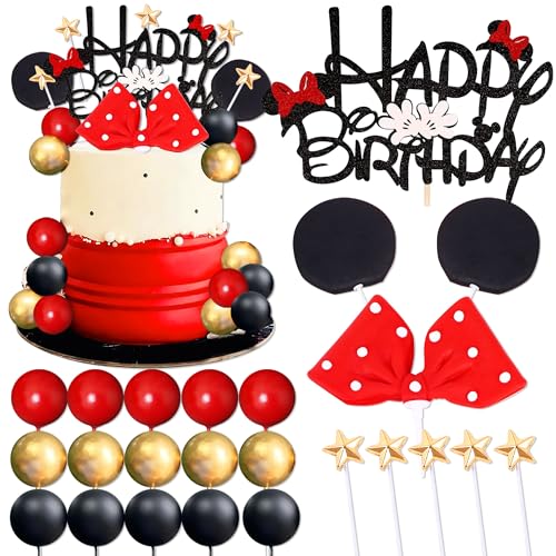 Festa divertida rato vermelho preto decoração para bolos com laço e orelhas para aniversário celebração de bebé e acessórios para festas