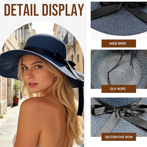 Sombrero de paja para mujer con ala ancha y protección UV miniatura 4