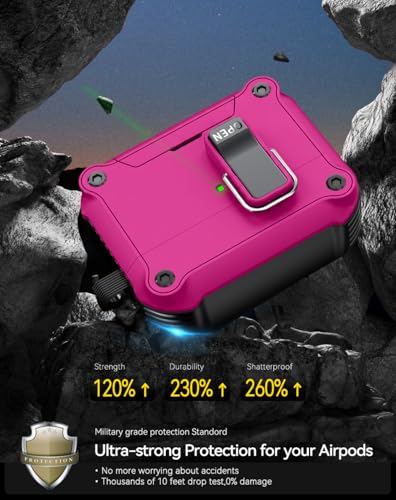 Image of Pohgelan for AirPods Pro 3 Case with Safety Lock-Rose red | Magnetic Automatic Lock with Cleaning Kit&Keychain,Compatible with Magsafe