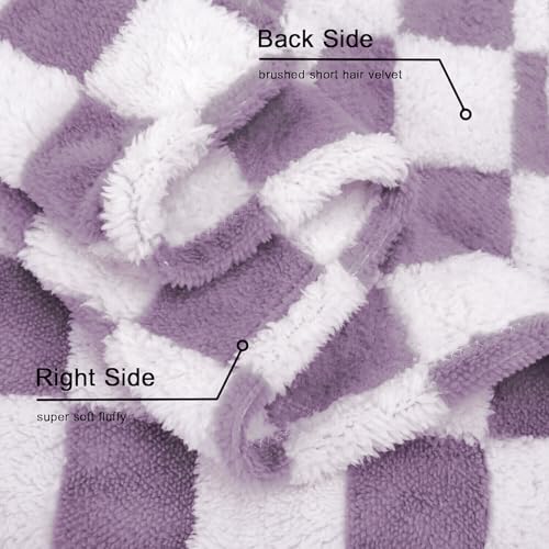 Image of HOMRITAR Purple Checkerboard Baby Blanket for Boys Girls Fluffy Fleece | Soft Plush Warmer Receiving Blanket for Infant Toddler Shower Gift Nursery Crib Bed Stroller All Season 30 x 40 Inch