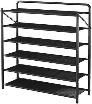 6 Tiers Shoe Rack Organizer, Foldable Shoes Organizer Free Standing Shelf for Entryway, Closet, Bedroom, Hallway, Black