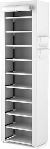 Miniatura 8 de VTRIN - Zapatero alto, organizador estrecho y vertical para armario o recibidor, 10 niveles, cubierta no tejida, contiene 20-22 pares de zapatos,