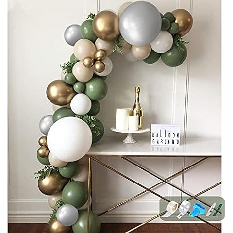 AODIGEGE 128pcs Olive Green Balloon Garland Arch kit Green + White + Gold Latex Balloons Decorations Balloon Arch Kit for Graduation, Party, Wedding, Birthday, Baby Shower Cover