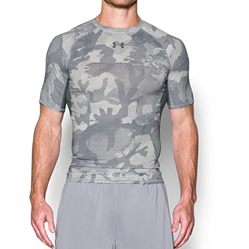 Under Armour Men's UA HeatGear Armour Printed Short Sleeve Compression Shirt Medium Overcast Gray