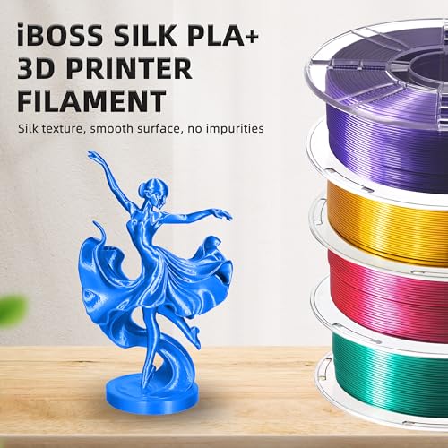 Image of iBOSS Silk PLA Plus Filament 1.75mm Blue 1KG, Shiny Silk 3D Printer Filament Dimensional Accuracy + /- 0.02mm, 1kg Spool(2.2lbs) 3D Printing Filament Fits for Most FDM 3D Printers