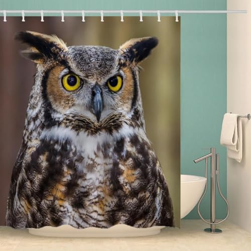 Hibou Rideau de Douche 90x200 cm Anti Moisissure 3D Animaux Sauvages Rideaux de Baignoire Lavable Imperméable Polyester pour Rideau Douche Salle avec 8 Crochets e.1786