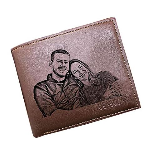 Portefeuille Photo Cuir,Personnalisé Porte-Feuille Homme Porte-Feuille en Cuir Véritable de Vache pour Hommes avec Porte-Carte, Cadeau Parfait pour Noël la Famille Ami Papa