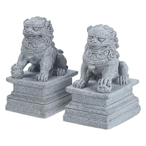 M METERXITY 1 Pair Fu Dogs Statues, 3.5' H Stone Guard Lion Statues Guard Against Evil Energy...