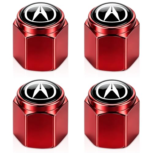 Image of Tire Valve Stem Caps Cover for Acura Metal Car Wheel Air caps Auto Valve Stem Caps Accessories 4 Pack RED