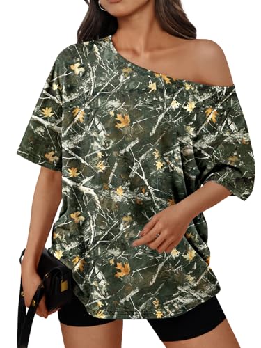 Image of Trendy Queen Womens Off the Shoulder Tops Oversized Summer T-Shirts 2026 | Breathable Strenchy Comfort Material Short Sleeve Basic Oversized Tees Casual Workout Gym Y2k Going Out Clothes