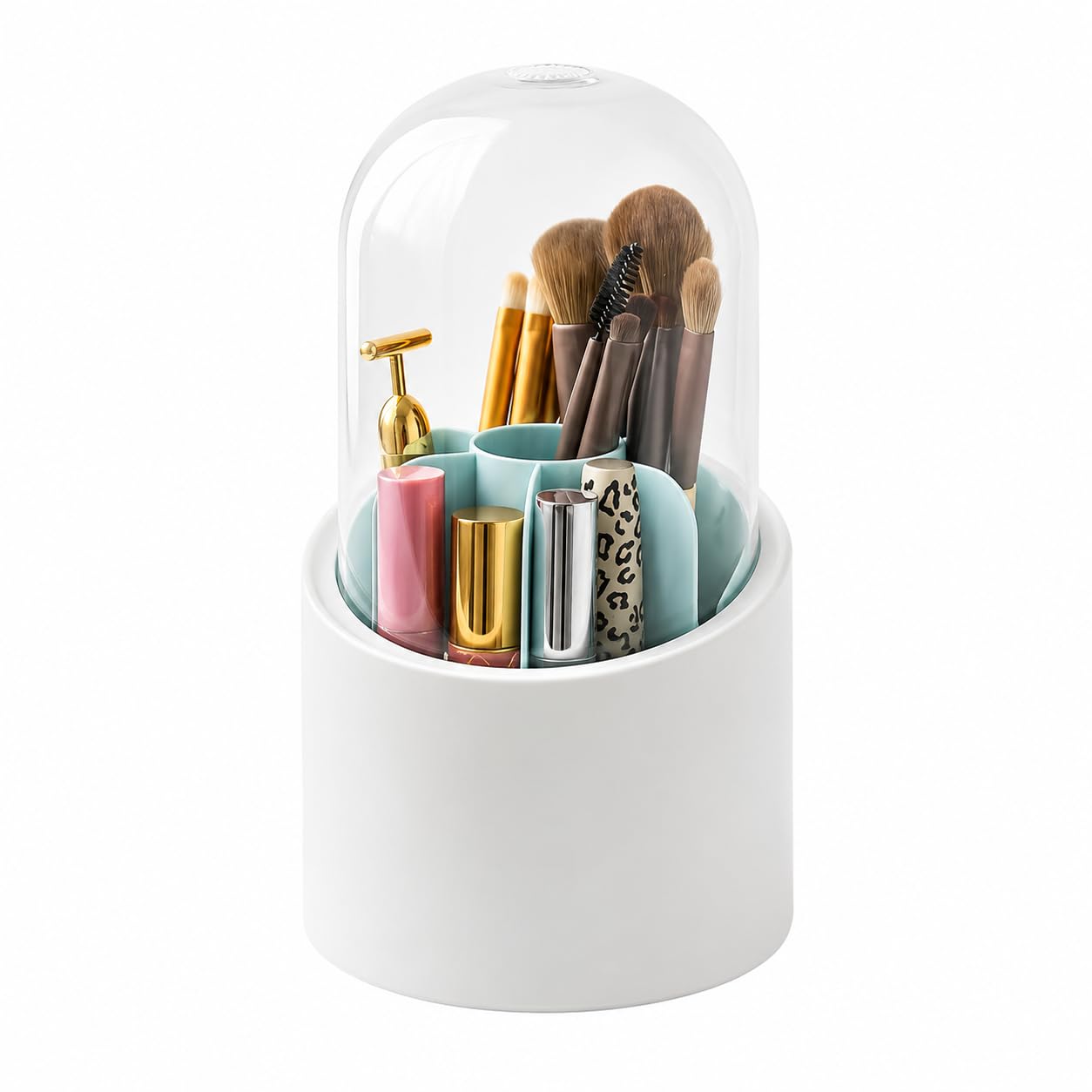 Zollyss 5 Slot Makeup Cosmetics Brush Holder - 360° Rotating Cosmetic Organizer Display Case - Dustproof Brushes Storage Cases with Lid for Women Girls-image-23