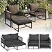 STEELSØN Tyranis Gartenmöbel Set Outdoor 4-TLG inkl. Tisch mit Ablage & Hocker – multifunktionales Balkonmöbel Set mit 6 Kissen – Sitzgarnitur Sessel für 4 Personen – dick gepolstert – Metall schwarz