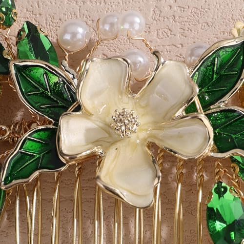 Peine de cabello con hojas y perlas verdes miniatura 5