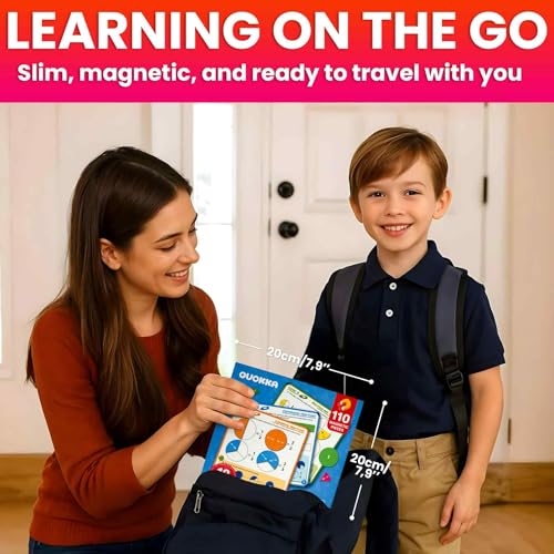 Image of QUOKKA Magnetic Puzzles for Kids Ages 4-6 - Magnetic Fractions Learning Set for Kids 6-12 - Math Games for Homeschooling, Classrooms & Travel - 110 Magnets, 12 Task Pages, Marker - Toddler Travel Toys