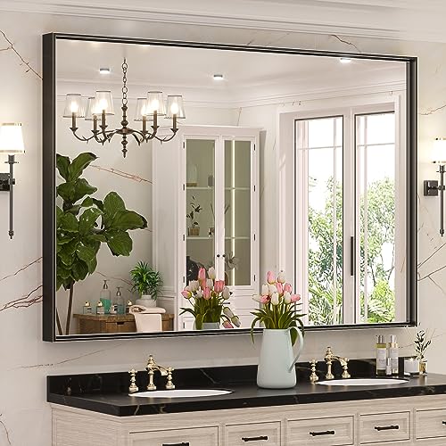 Image of Keonjinn 60x40 Inch Black Bathroom Mirror for Over Sink, Rectangular