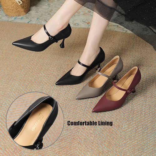 Elegance Pointed Toe Pumps for Women's Leather Kitten Heel Skinny High Heel Slip On Stiletto Dress Mary Jane Shoes for Party Wedding Gala3