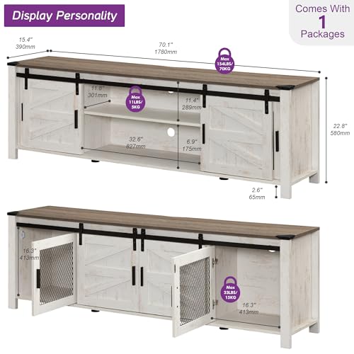 Image of WAMPAT Farmhouse TV Stand for 75 inch TV, Rustic Oak and White