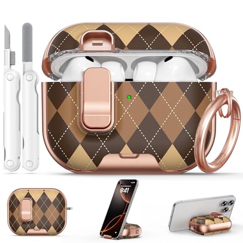 Image of for AirPods Pro 3 Case 2025 with Safty Lock-Maillard Pattern | As Phone Stand, for Women Girly, with Keychain & Cleaner Kit,Two-Piece Design,Support Wireless Charging,Clear TPU+PC Material