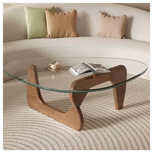 Mid-Century Modern Coffee Table, Triangle Glass Coffee Table with Triangular Solid Wood Base Modern Sofa Side Table, End Table, Side Table, for Living Room Home Office (Transparent+walnut Leg)