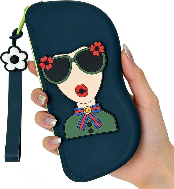 Silicone Sunglasses Cases with Zipper & Lanyard – Cartoon Fashion Eyeglasses Organizer Pouch, Soft Protective Storage for Glasses, Travel-Friendly (17 x 7.5 cm) Multicolor,(Pack of 1)-image-38