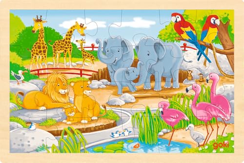 goki 57302 - Puzzle de 24 pièces en bois imprimé des deux côtés pour un double plaisir de puzzle, 30 x 20 cm