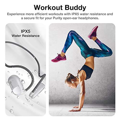 Image of Purity Air Open Ear Headphones - True Air Conduction Wireless Bluetooth Open Ear Earbuds with Dual Mic for iPhone /Android - Secured Long Wearing Comfort, Sports Sweat Resistant (White /Grey)